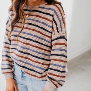 Blu Pepper Striped Balloon Sleeve Sweater